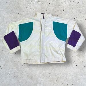 Eagles Ridge Full Zip Windbreaker Size Large Retro Geometric White Jacket